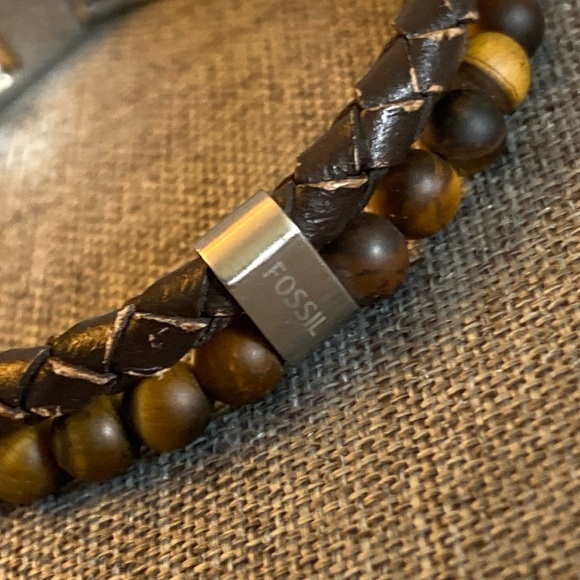 Fossil Double: Braided Leather  and Bead Bracelet - Picture 4 of 4